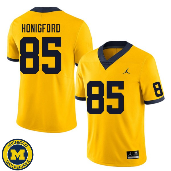 Men University of Michigan #85 Joel Honigford Yellow Alumni Jersey